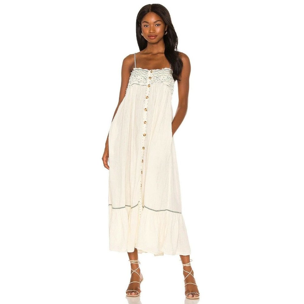 Free People Linda Jo Midi Dress Gardenia White Maxi Boho White  M NWT $148 - Picture 3 of 11